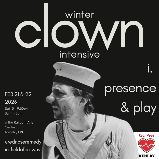 an advert for a winter clown training weekend in February